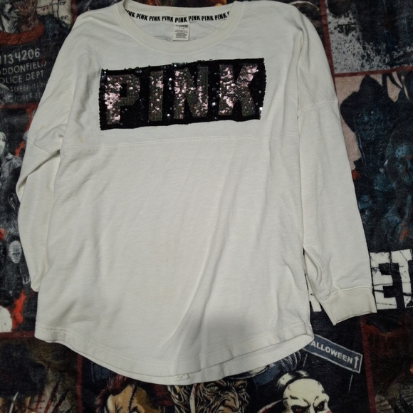 Victoria Secret PINK Sequin Bling Long Sleeve  Sz L - Picture 4 of 6